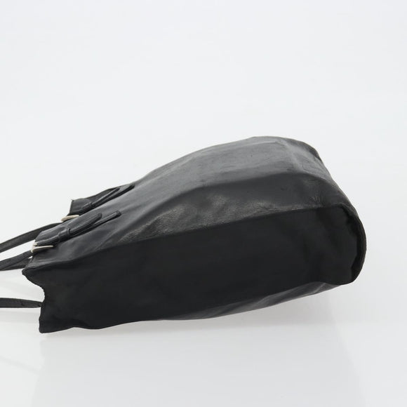 PRADA Tote Bag Leather Black Silver Auth bs35877