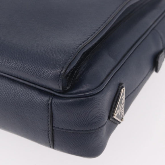 PRADA Business Bag Saffiano leather Blue Silver Auth bs35878