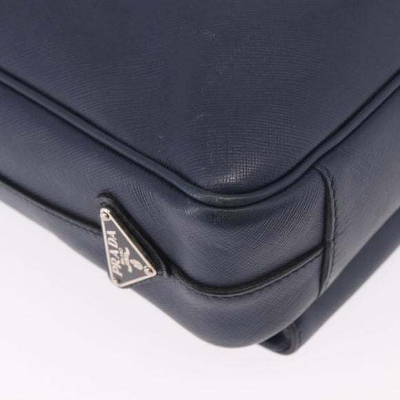 PRADA Business Bag Saffiano leather Blue Silver Auth bs35878