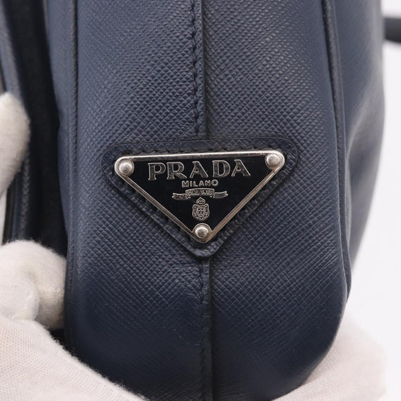 PRADA Business Bag Saffiano leather Blue Silver Auth bs35878