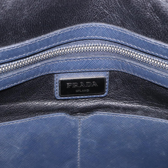 PRADA Business Bag Saffiano leather Blue Silver Auth bs35878