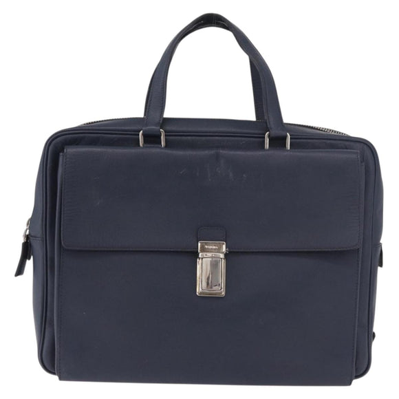 PRADA Business Bag Saffiano leather Blue Silver Auth bs35878