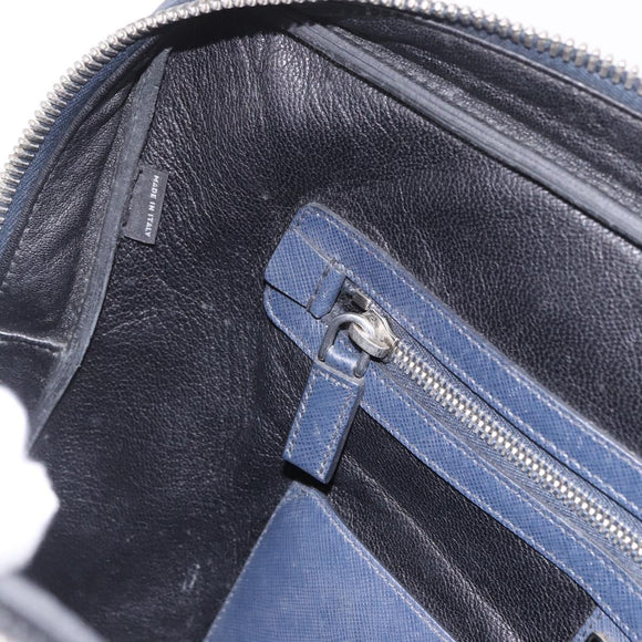 PRADA Business Bag Saffiano leather Blue Silver Auth bs35878