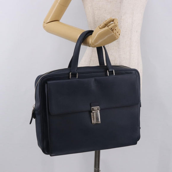 PRADA Business Bag Saffiano leather Blue Silver Auth bs35878