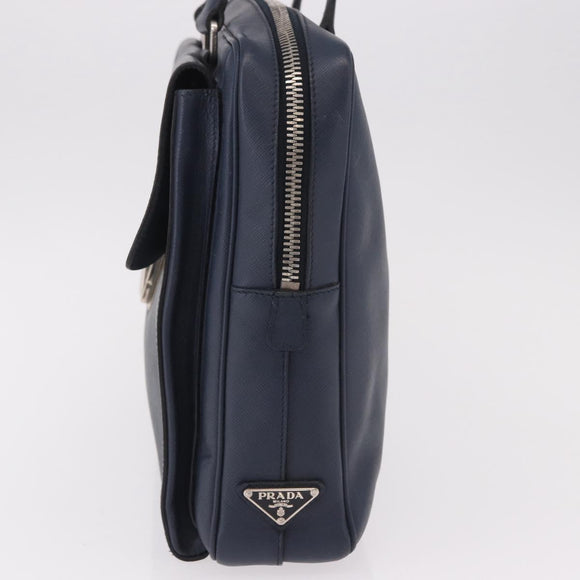 PRADA Business Bag Saffiano leather Blue Silver Auth bs35878