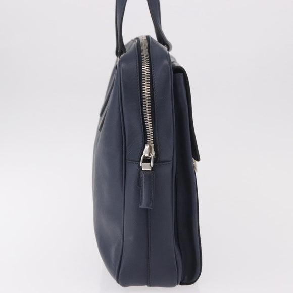 PRADA Business Bag Saffiano leather Blue Silver Auth bs35878