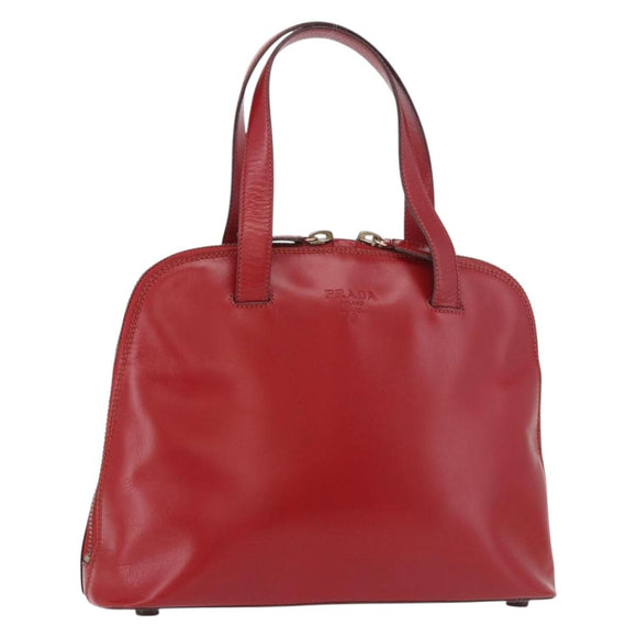 PRADA Hand Bag Leather Red Gold Auth bs35879