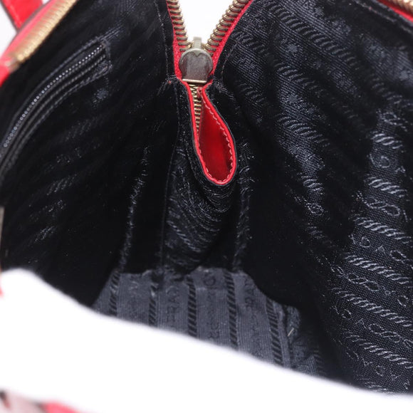 PRADA Hand Bag Leather Red Gold Auth bs35879