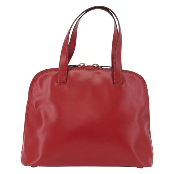 PRADA Hand Bag Leather Red Gold Auth bs35879