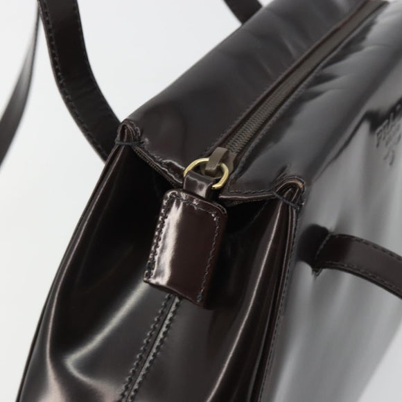 PRADA patent Shoulder Bag Dark Brown Gold Auth bs35885A