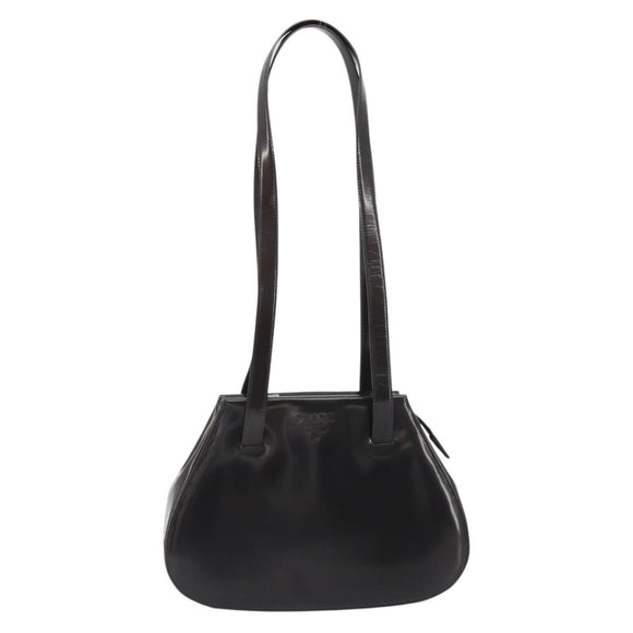 PRADA patent Shoulder Bag Dark Brown Gold Auth bs35885A