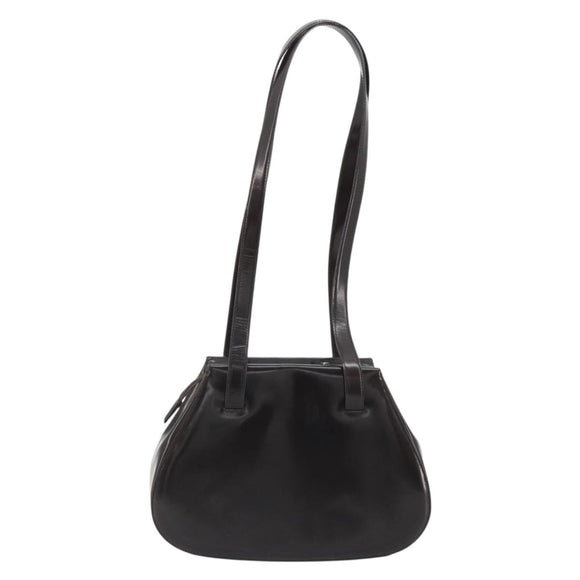 PRADA patent Shoulder Bag Dark Brown Gold Auth bs35885A