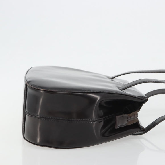 PRADA patent Shoulder Bag Dark Brown Gold Auth bs35885A