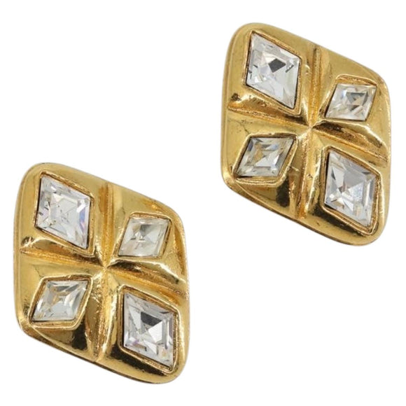CHANEL Earring Metal Gold Tone CC Auth bs35890
