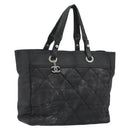CHANEL Matelasse Hand Bag Coated Canvas Black Silver CC Auth bs35892-1
