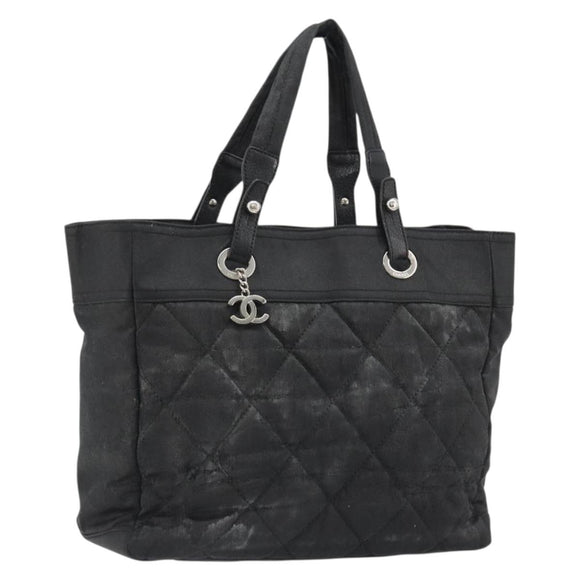 CHANEL Matelasse Hand Bag Coated Canvas Black Silver CC Auth bs35892