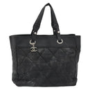 CHANEL Matelasse Hand Bag Coated Canvas Black Silver CC Auth bs35892-2