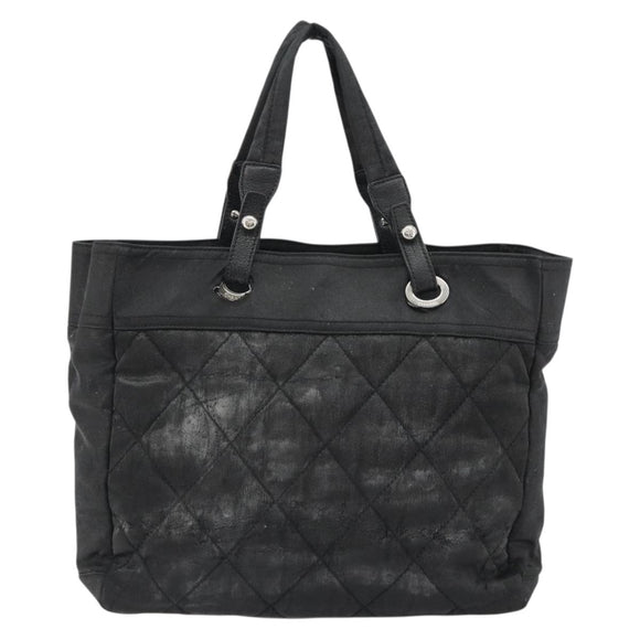 CHANEL Matelasse Hand Bag Coated Canvas Black Silver CC Auth bs35892