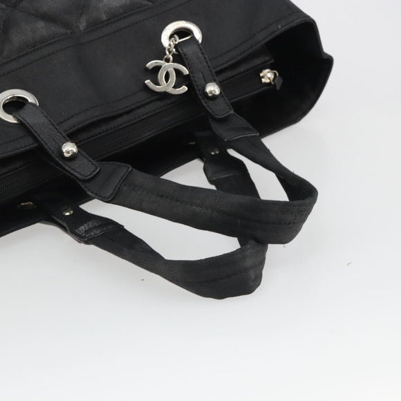 CHANEL Matelasse Hand Bag Coated Canvas Black Silver CC Auth bs35892