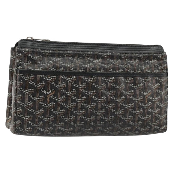 GOYARD Herringbone Clutch Bag PVC Black Silver Auth bs35893