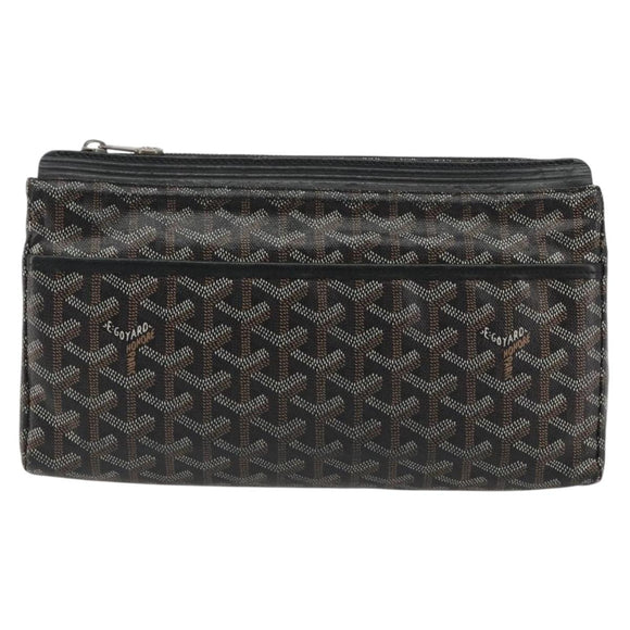 GOYARD Herringbone Clutch Bag PVC Black Silver Auth bs35893