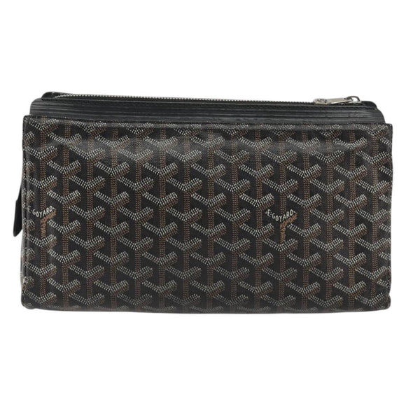 GOYARD Herringbone Clutch Bag PVC Black Silver Auth bs35893