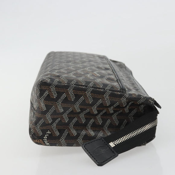 GOYARD Herringbone Clutch Bag PVC Black Silver Auth bs35893
