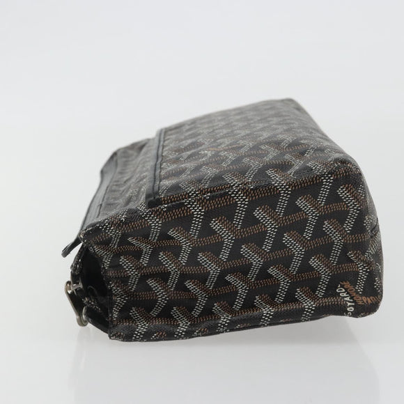 GOYARD Herringbone Clutch Bag PVC Black Silver Auth bs35893
