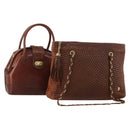 BALLY Hand Bag Leather 2 Set Brown Gold Auth bs35899-1