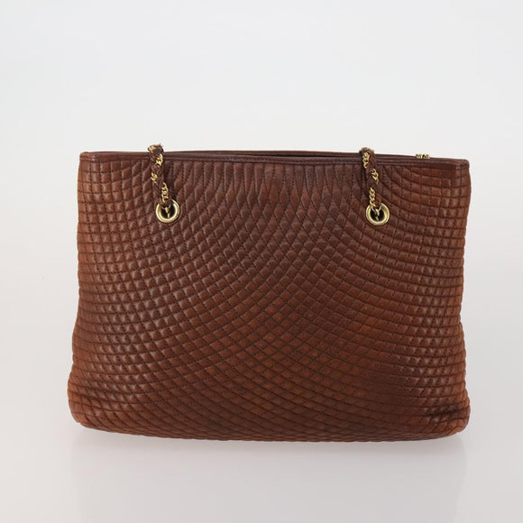 BALLY Hand Bag Leather 2 Set Brown Gold Auth bs35899