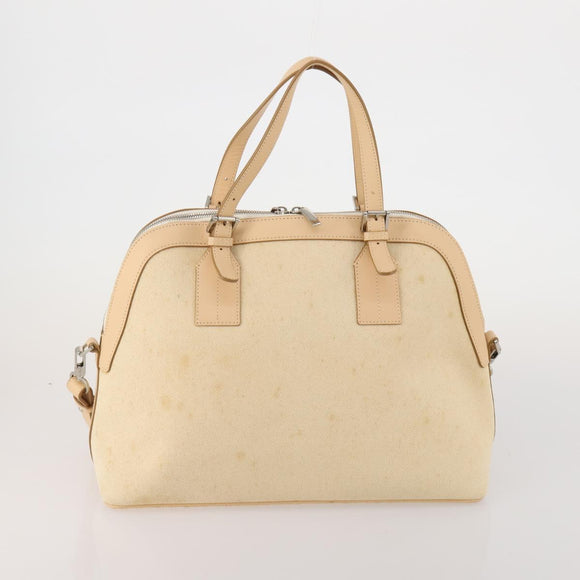 BURBERRY Boston Bag Leather Canvas 2 Set Black Beige Auth bs35900