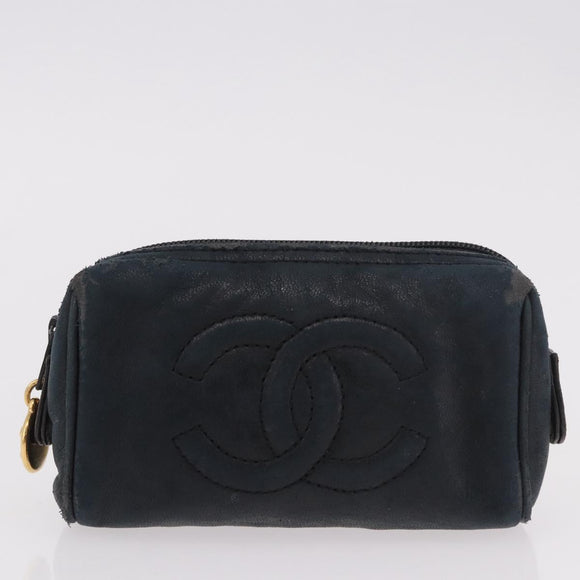CHANEL Pouch Leather Satin Patent 3 Set Black CC Auth bs35903