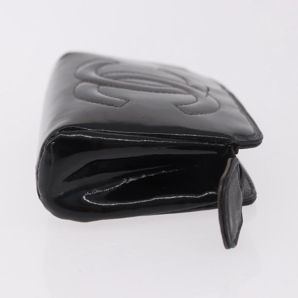 CHANEL Pouch Leather Satin Patent 3 Set Black CC Auth bs35903