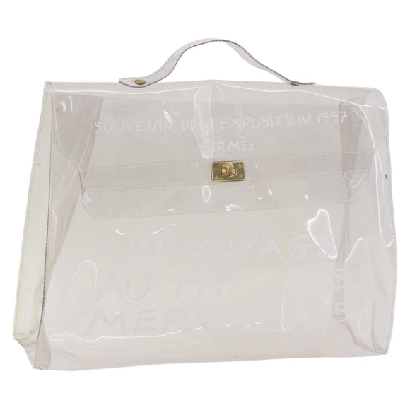 HERMES Vinyl Kelly Hand Bag Vinyl Clear Gold Auth bs35905