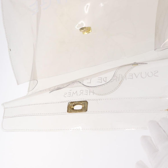 HERMES Vinyl Kelly Hand Bag Vinyl Clear Gold Auth bs35905