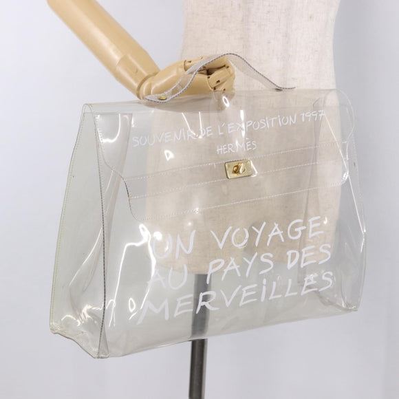 HERMES Vinyl Kelly Hand Bag Vinyl Clear Gold Auth bs35905