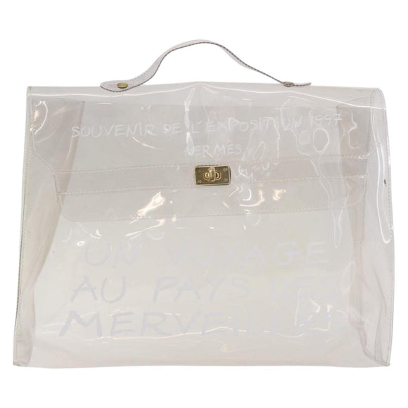 HERMES Vinyl Kelly Hand Bag Vinyl Clear Gold Auth bs35905
