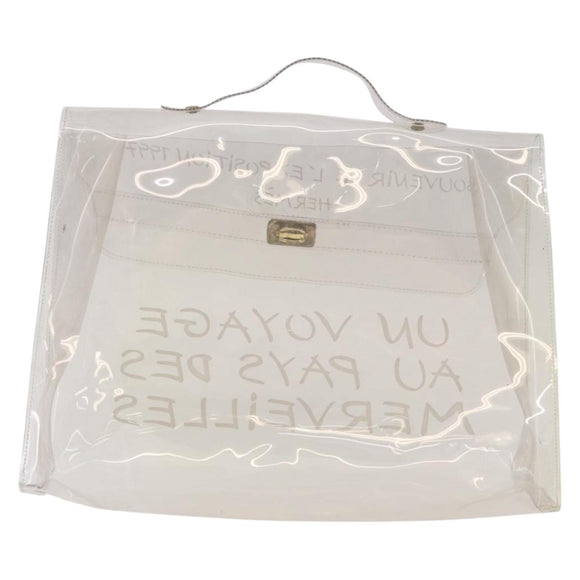 HERMES Vinyl Kelly Hand Bag Vinyl Clear Gold Auth bs35905