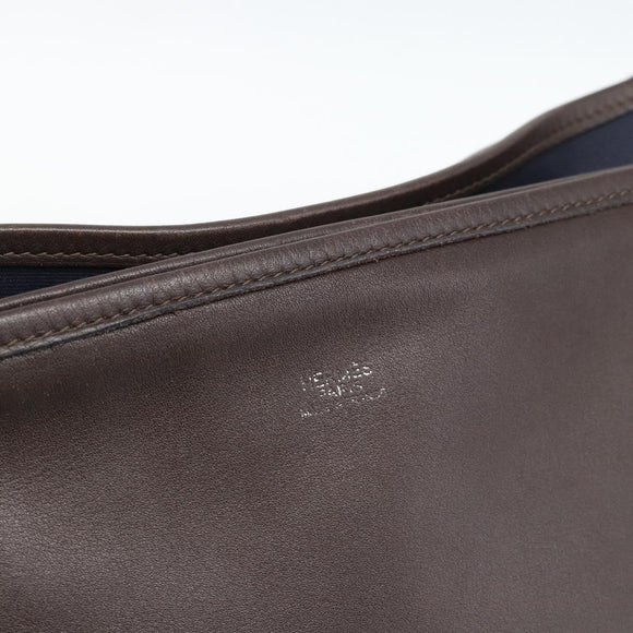 HERMES Mrs. Hippies Shoulder Bag Leather Navy Dark Brown Auth bs35909V