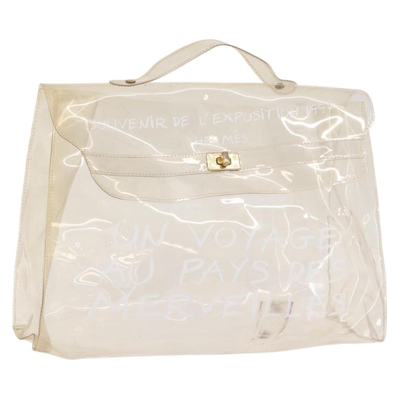 HERMES Vinyl Kelly Hand Bag Vinyl Clear Gold Auth bs35913