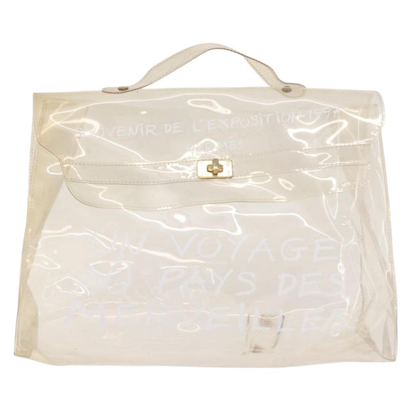 HERMES Vinyl Kelly Hand Bag Vinyl Clear Gold Auth bs35913
