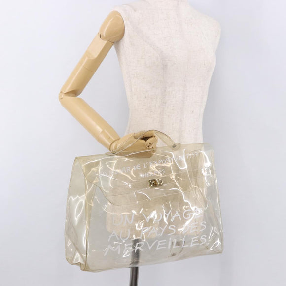 HERMES Vinyl Kelly Hand Bag Vinyl Clear Gold Auth bs35913