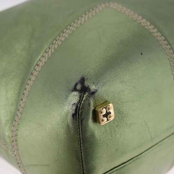 LOEWE Anagram Hand Bag Leather Green Gold Auth bs35915