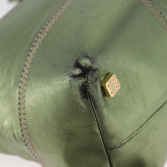 LOEWE Anagram Hand Bag Leather Green Gold Auth bs35915