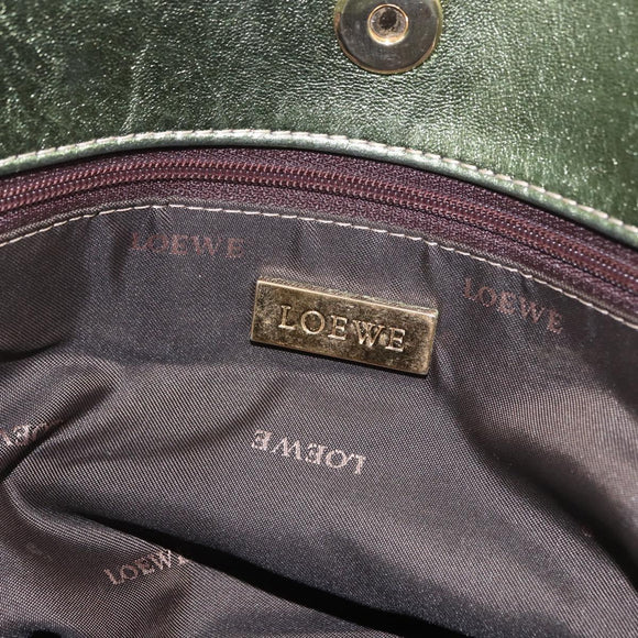 LOEWE Anagram Hand Bag Leather Green Gold Auth bs35915