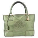 LOEWE Anagram Hand Bag Leather Green Gold Auth bs35915-13