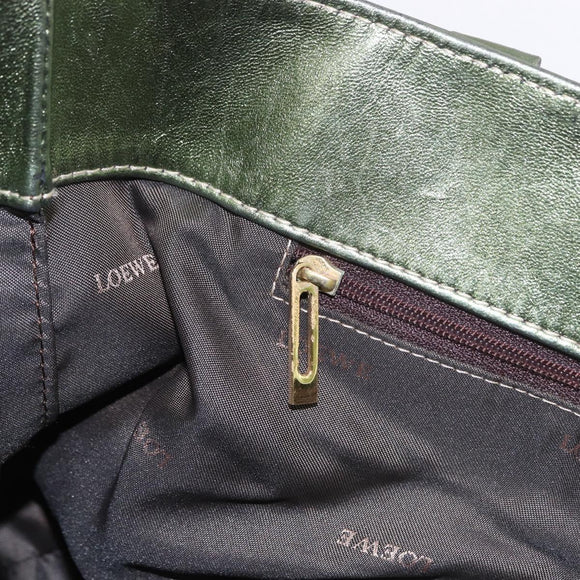 LOEWE Anagram Hand Bag Leather Green Gold Auth bs35915