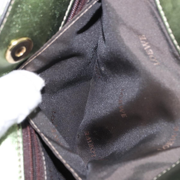 LOEWE Anagram Hand Bag Leather Green Gold Auth bs35915