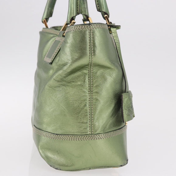 LOEWE Anagram Hand Bag Leather Green Gold Auth bs35915