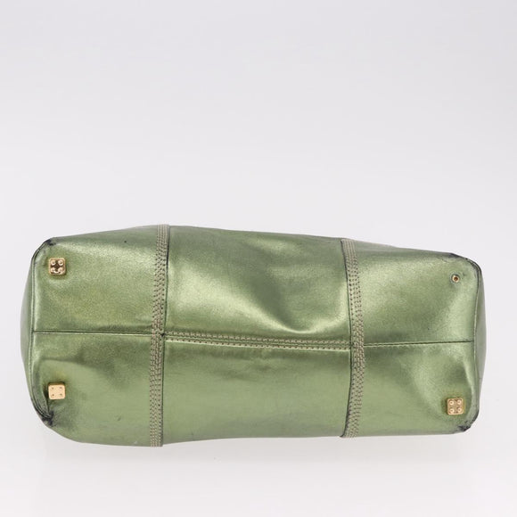 LOEWE Anagram Hand Bag Leather Green Gold Auth bs35915